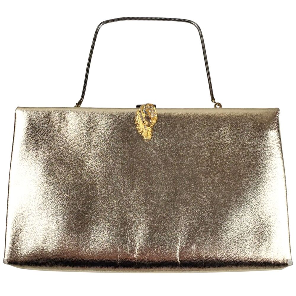 Vintage After Five Gold Clutch Evening Bag Embellished Closure With Coin Purse